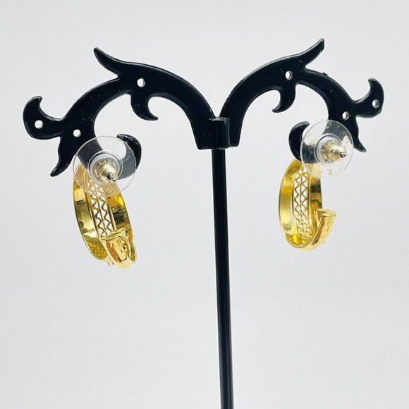 Lattice Hoop Earrings Gold Tone Pierced Classic Career Cosplay LARP Boho Festive - Picture 7 of 8